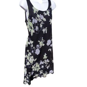 Studio One  Petite 10P Black with light Green Flowers Sheer with Black Lining